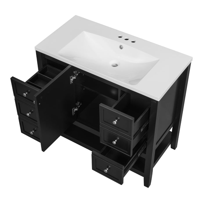 36" Bathroom Vanity & Sink, 2 Cabinet And 3 Drawers - Black