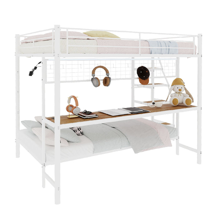 Bunk Bed With Built In Desk And LED Lighting