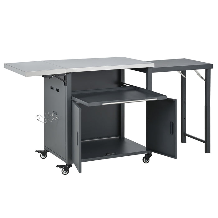 Foldable Outdoor Prep Station BBQ Cart With Trash Rack