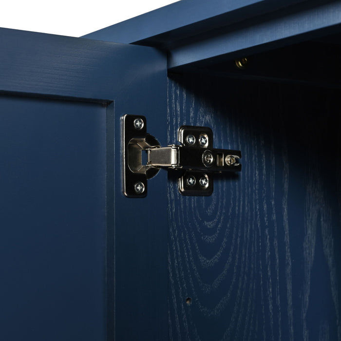 Elegant Sideboard With Sophisticated Wavy Pattern Doors And Arched Groove Design, Adjustable 4 Door Layout