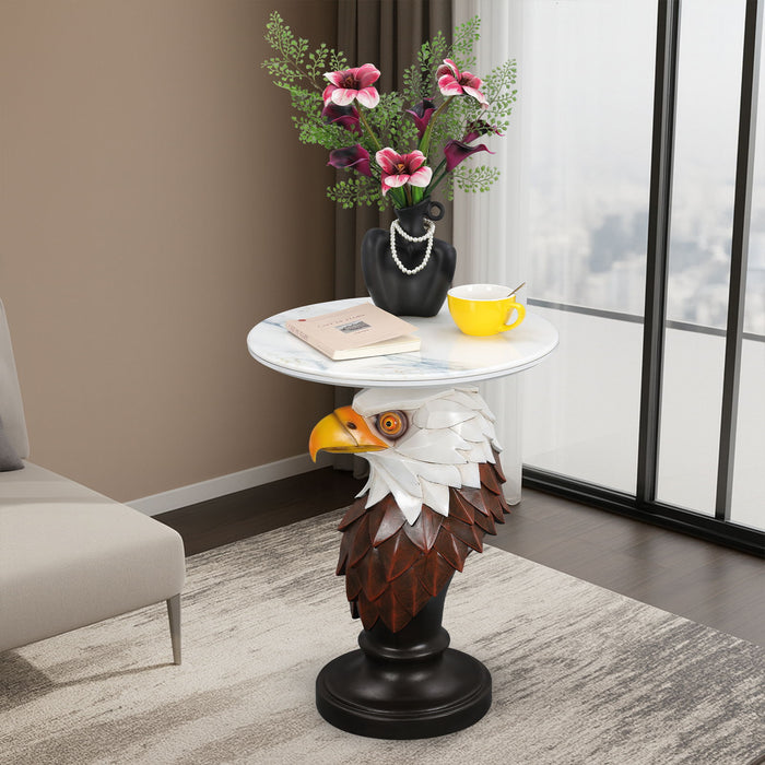 Eagle Head Accent Table, Animal Statue End Tables For Living Room - Brown / Antique White