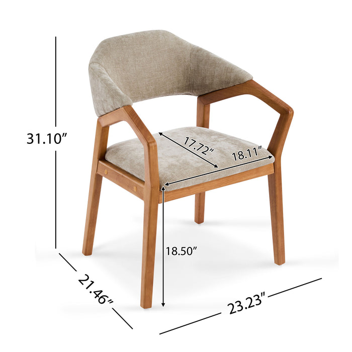Indoor Upholstered Dining Chair (Set of 2) With Sturdy Frame And Ergonomic Curved Backrest - Oatmeal / Teak