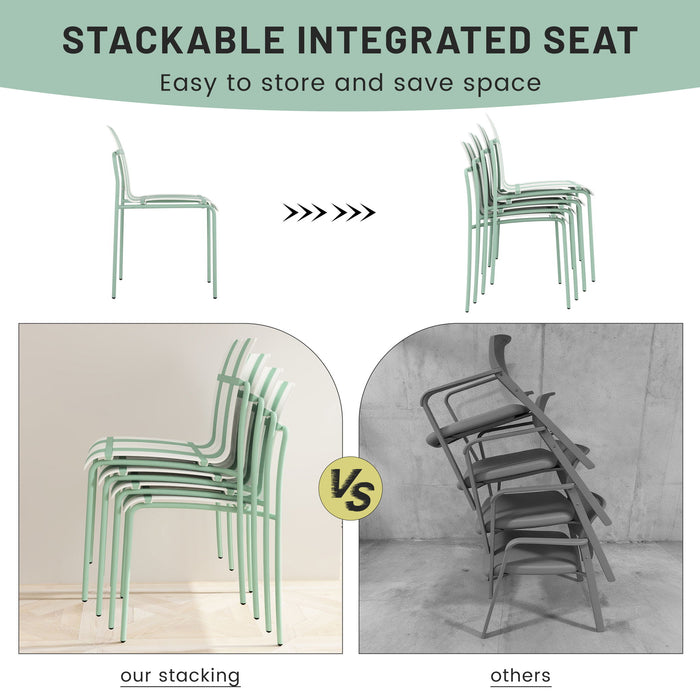 4 Piece Set Of Color Block Designed Single Chairs, Folding Square Table - Haze Green / Khaki / White