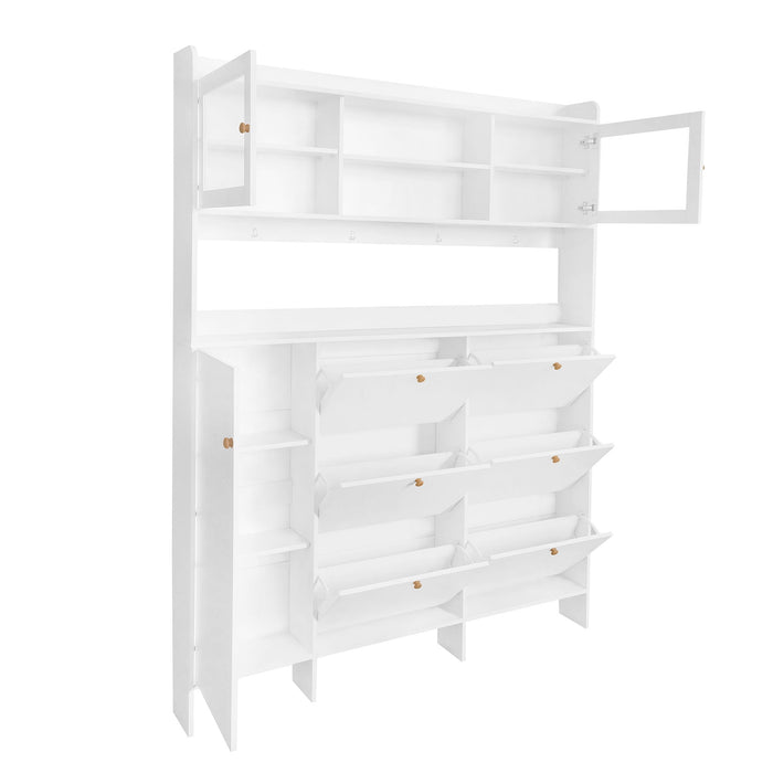 On Trend Multifunctional Tipping Bucket Shoe Cabinet With Storage Shelf & 6 Flip Drawers