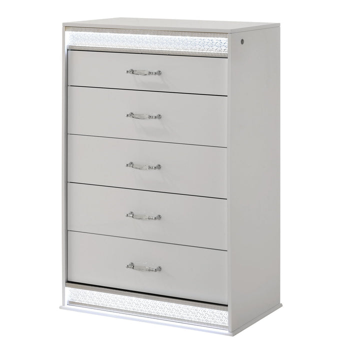 Glam - 5 Drawer Chest With LED Lighting - White