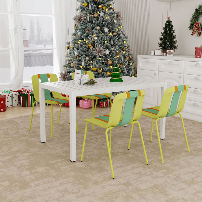 4 Piece Set Of Modern Striped Color- Blocking Single Chairs With Long Table