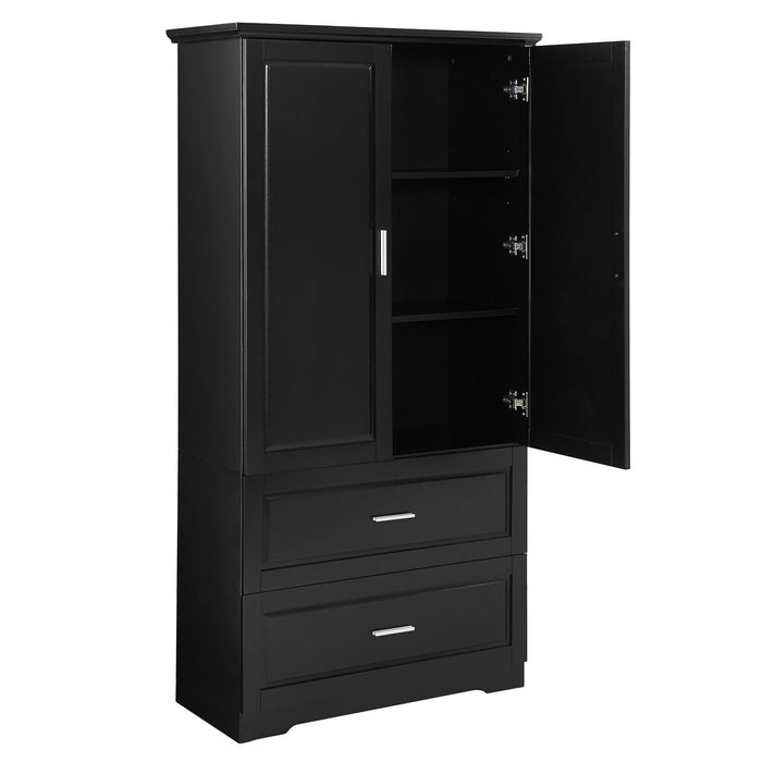 Tall Bathroom Storage Cabinet, Cabinet With 2 Doors And Drawers, Adjustable Shelf