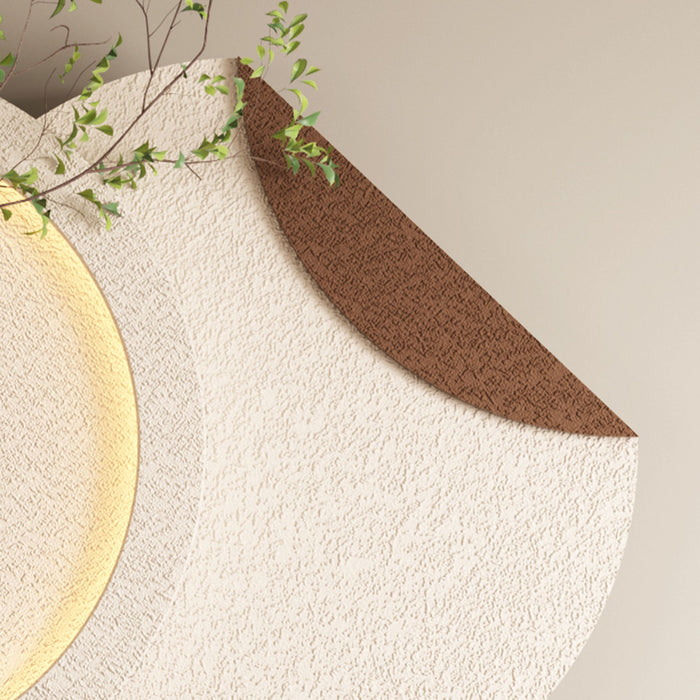 Adjustable 3 Color LED Sandstone Double Disc Wall Art With Simulated Greenery, Vase & Rabbit Statue - Light Coffee