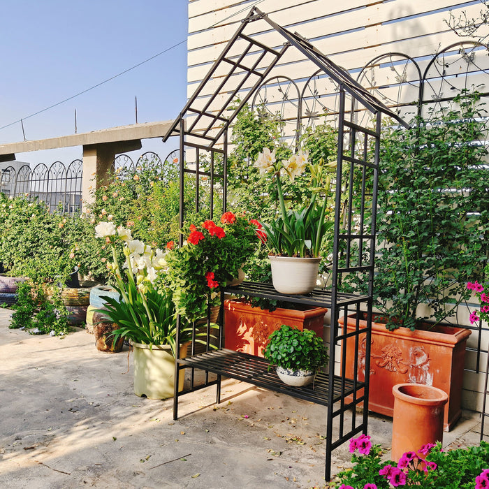 Garden Arch With Bench Turned Into Flower Stand Climbing Plants Support Outdoor - Black