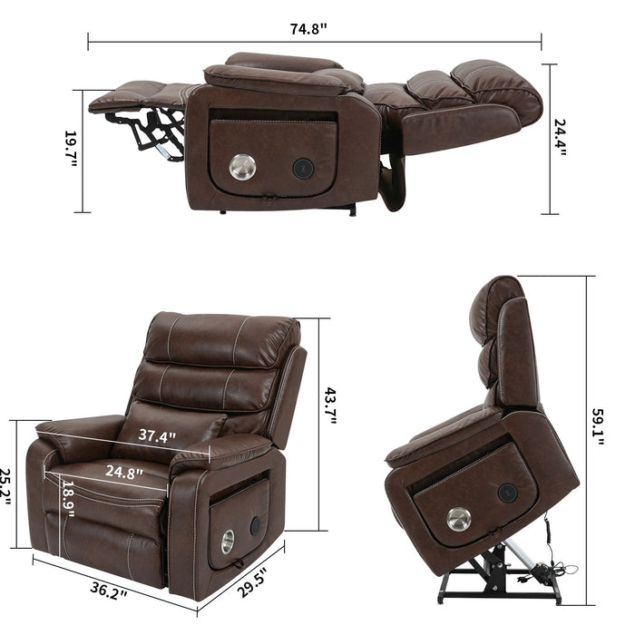 180 Degree Recliner Chair With Wireless Charging, Lumbar Support, And Dual Motor Lift - Brown