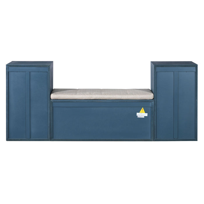 Entryway Storage Bench With Cushion, Drawers & Open Shelves