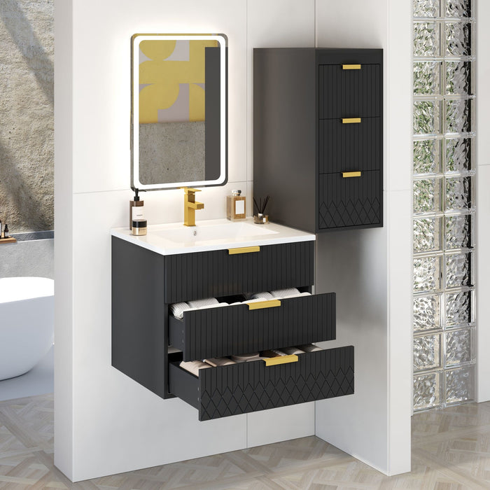 Wall Mounted Floating Cabinet With Side Cabinet Combo, Rectangular Ceramic Sink Vanity