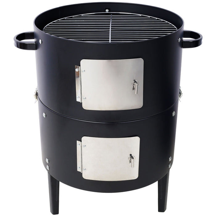 Heavy Duty Round Bbq Grill 17" Steel Charcoal Smoker For Outdoor Cooking - Black