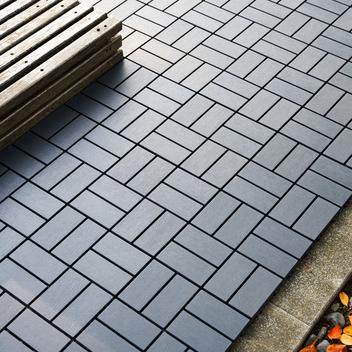 Outdoor Interlocking Design Deck Tiles (Set of 44) - Gray