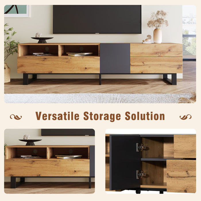 TV Stand For 80'' TV With Double Storage Space, Media Console Table With Drop Down Door