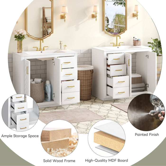 Modern Bathroom Vanity With Ceramic Sink, 6 Drawers & Soft-Close Doors