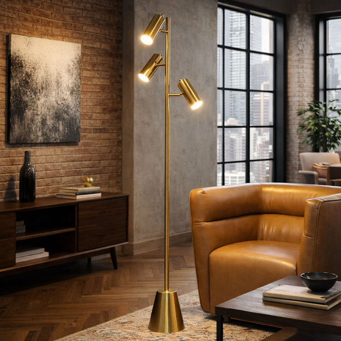 Lumina - Floor Lamp With Rotary Switch Triple Spots Cone Base - Gold