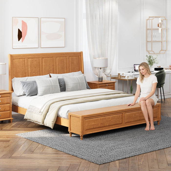 Sleigh Bed Frame With Tall Headboard And Storage Bench