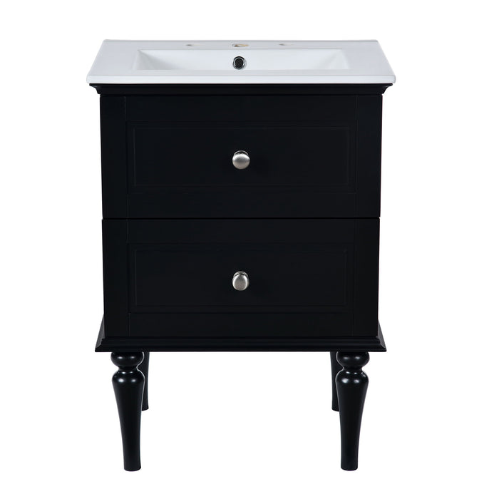 Bathroom Vanity Cabinet With Ceramic Sink Combo Set, Frame Modern Bathroom Storage Cabinet With 2 Drawers - Black