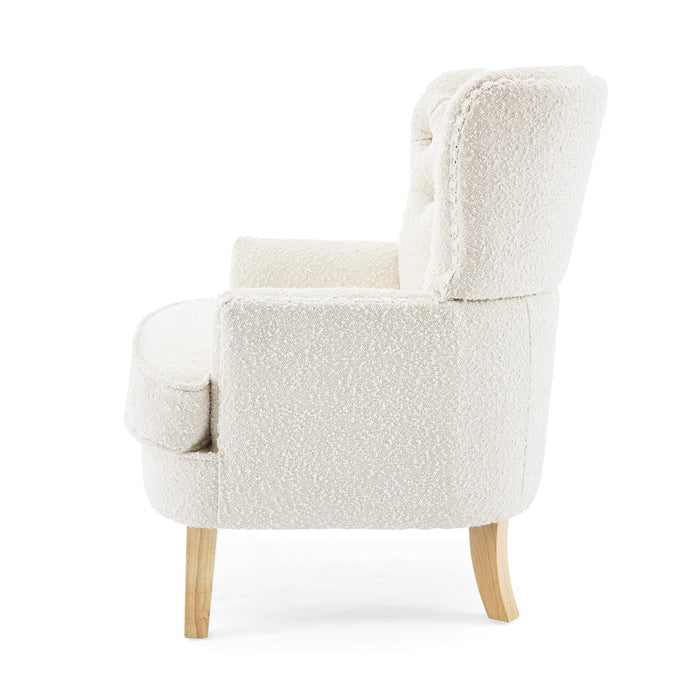 Vintage Style Club Chair, Granular Plush Fabric, Rubber Wood Legs - Almond
