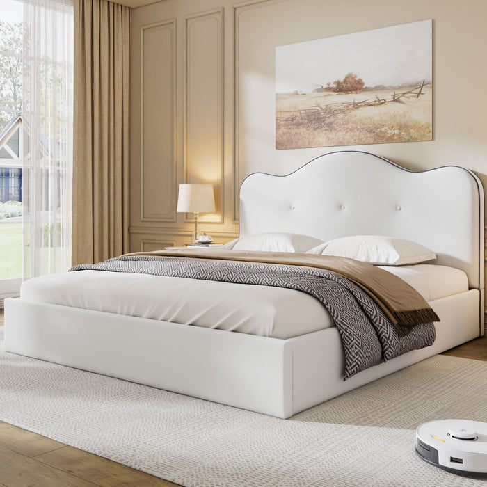 Upholstered Platform Bed With Sturdy Frame And Headboard