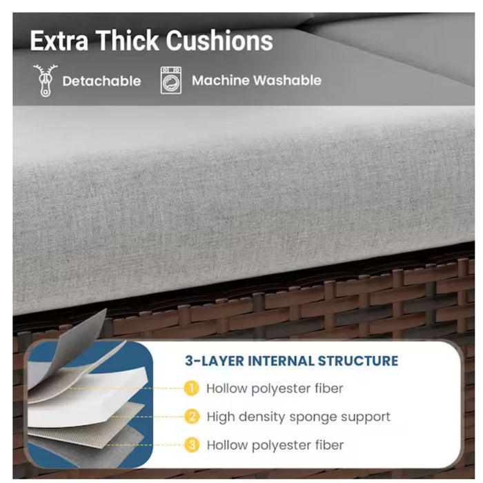 7 Piece Outdoor Dining Set With Cushions, Modular Sectional Sofa And Table