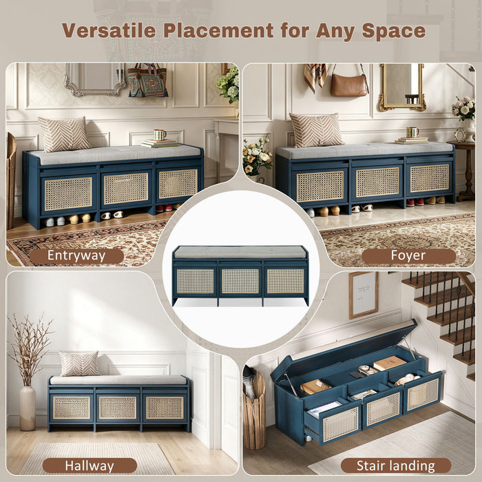 Entryway Shoe Bench With Drawers & Button Tufted Cushion