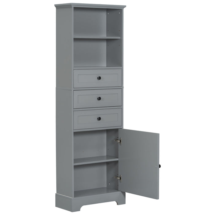 Tall Storage Cabinet With 3 Drawers And Adjustable Shelves For Bathroom