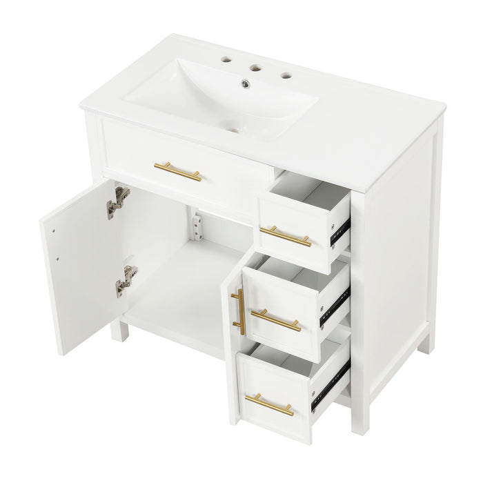 Modern Bathroom Vanity With Sink Top, 2 Doors And 3 Drawers