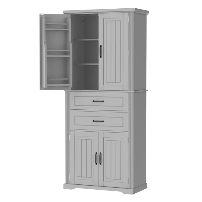 Multi Functional Storage Cabinet With Adjustable Shelves, 2 Drawers, Door Shelves