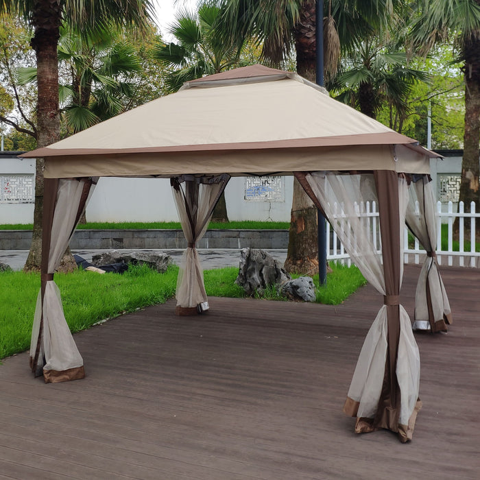 Outdoor Pop Up Gazebo Canopy With 2 Tier Soft Top And Removable Zipper Netting