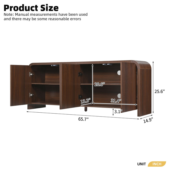 Curved Edge TV Stand With Large Cabinets