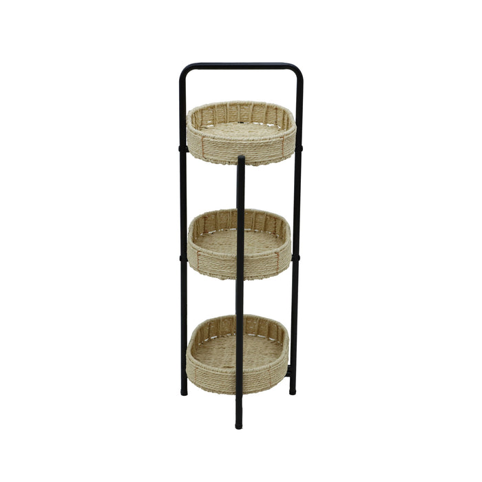 Modern 3 Tier Handwoven Side Table With Oval Organizer