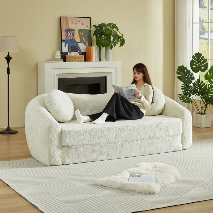 Curved Convertible Sofa, 2 In 1 Frameless Folding Sofa Bed With Pull Out Base And Deep Seat