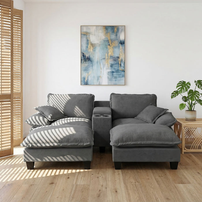 Modular Cloud Couch Sofa With Cup Holders & Storage, USB Port