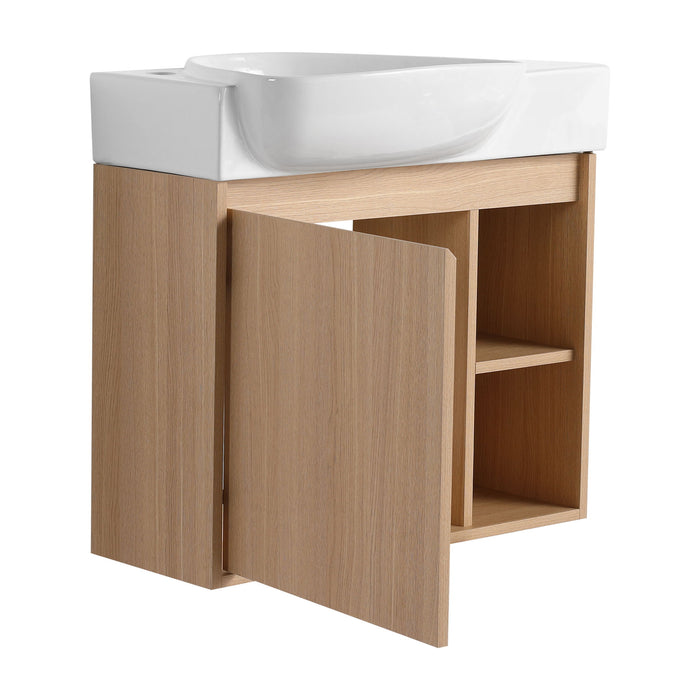 26" Wall Mounted Bathroom Vanity With Sink & Soft Close Door - Oak