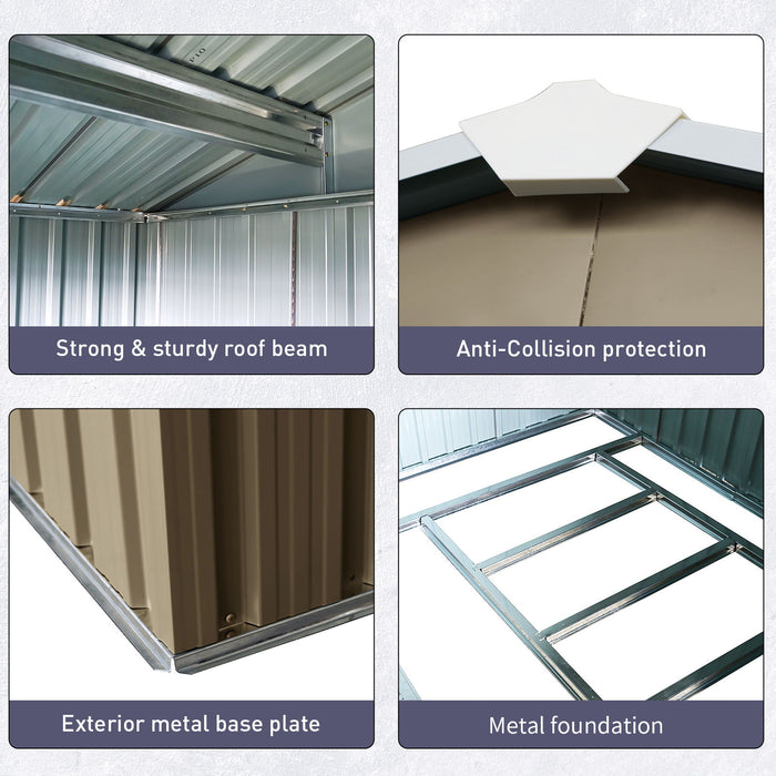 8X10Ft Outdoor Metal Storage Shed - Gray