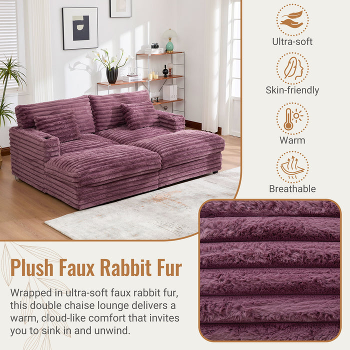 Oversized Double Chaise Lounge Sofa With USB Ports And Cup Holders