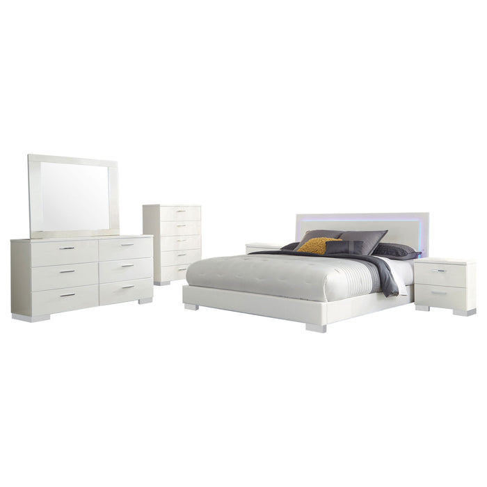 August - 6 Piece Queen Panel Bedroom Set With LED Lighting - White