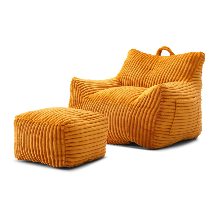 Giant Plush Bean Bag Chair With Armrests And Footstool