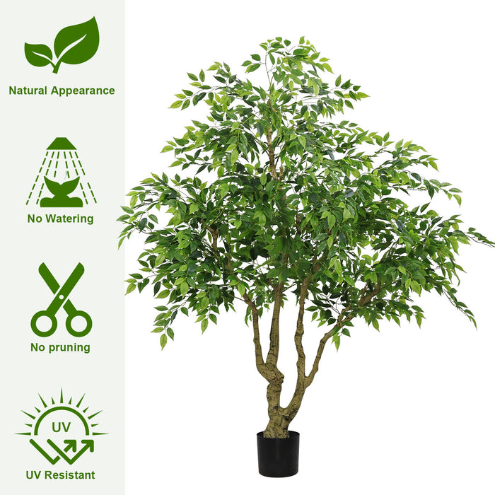 Artificial Banyan Tree With A Trunk And Lifelike Leaves, For Indoor And Outdoor Use - Green