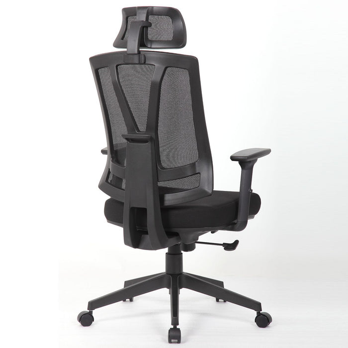 Office Chair With Adjustable Headrest & Back, High Back Swivel - Black