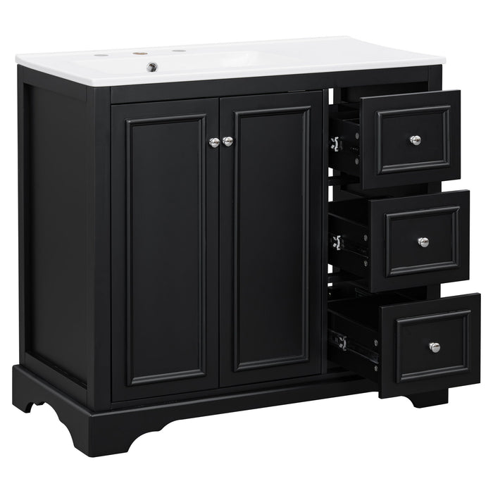 Bathroom Vanity With Sink, Soft-Close Doors, Adjustable U-Shelf, 3 Drawers