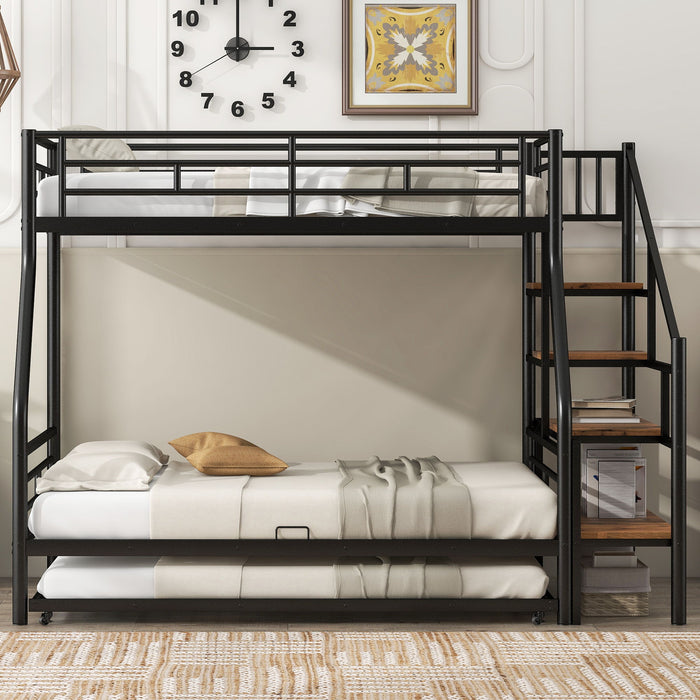 Metal Bunk Bed With Trundle And Storage Staircase