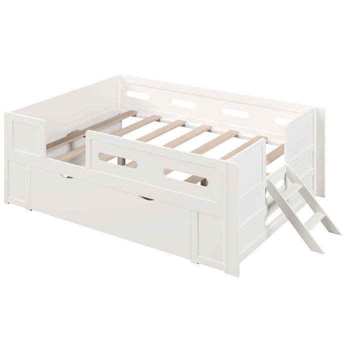 Platform Bed With Guardrail And Drawer