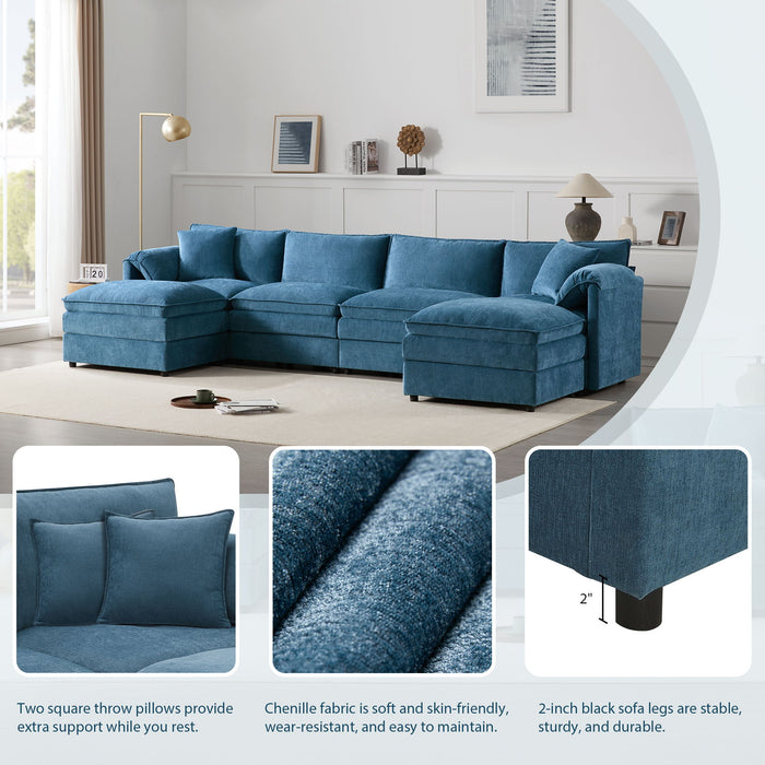 Modular Sectional With Deep And Wide Seat, Cloud Couch Set With Double Cushions Sofa With Movable Ottoman