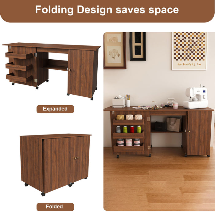 Foldable Sewing Table With Locking Casters