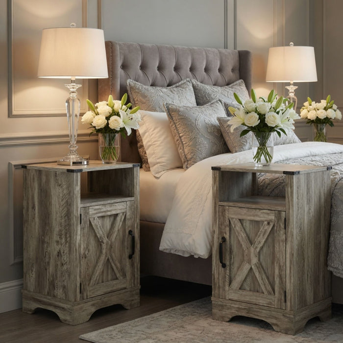 Farmhouse Nightstand, Charging Station & Storage