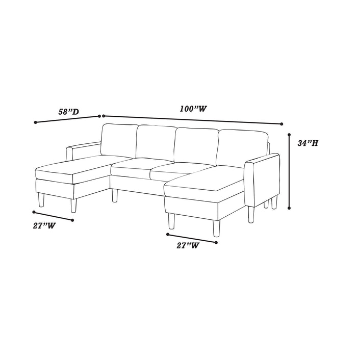 Sectional Set With Dual Chaises And Square Arms