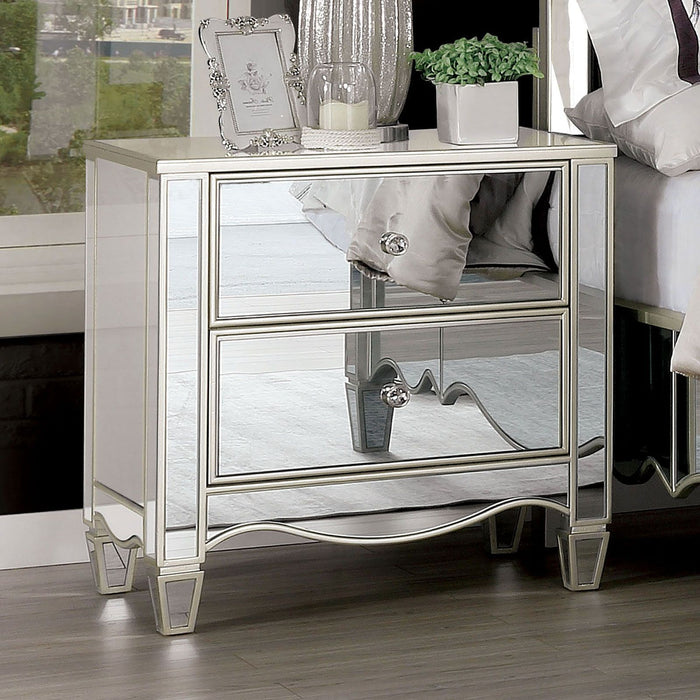 Nightstand With Mirror Panels - Silver
